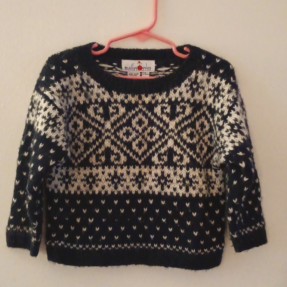 Molly Goggles Handmade Soft Lamb's Wool Fairisle 24 mo. Kids Knit Sweater